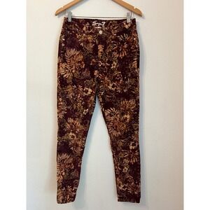 Seven 7 Floral Print Corduroy Pants Size‎ 8 Burgundy Brown Autumn